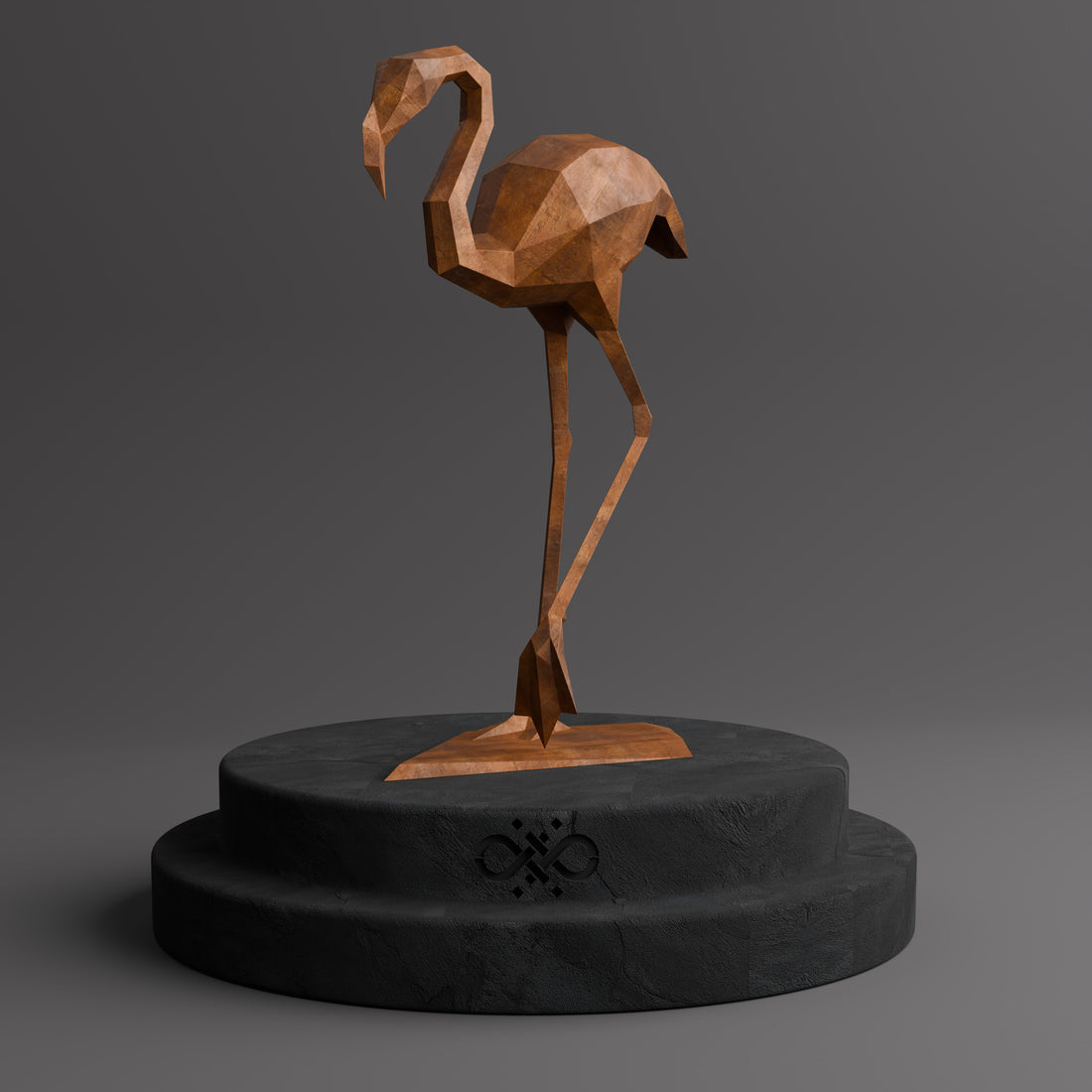 Sculpture Contemporaine Flamant Rose en Corten - Sculpture Origami