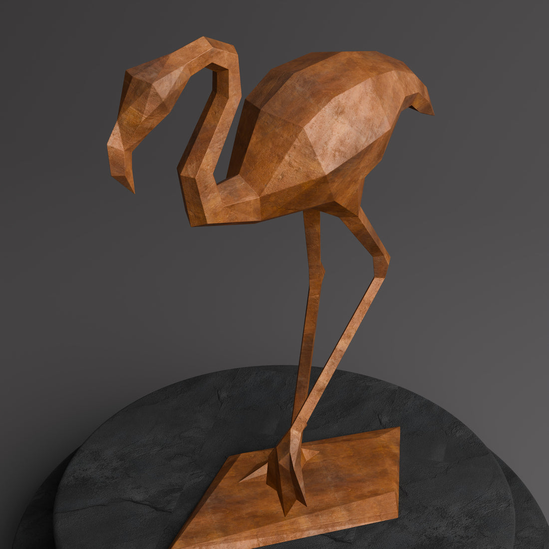 Sculpture Contemporaine Flamant Rose en Corten - Sculpture Origami