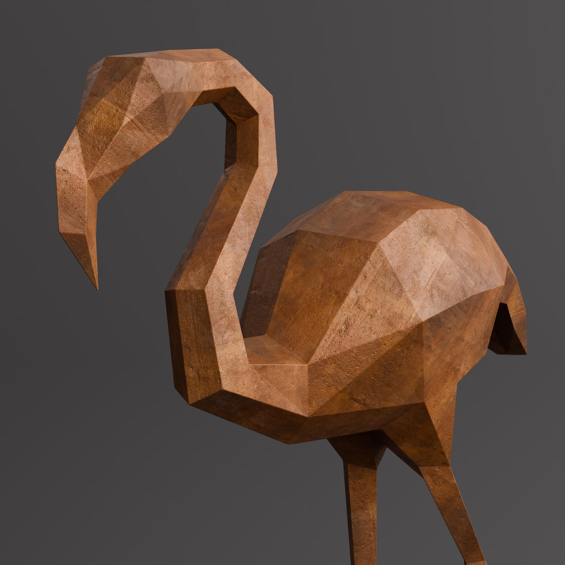 Sculpture Contemporaine Flamant Rose en Corten - Sculpture Origami