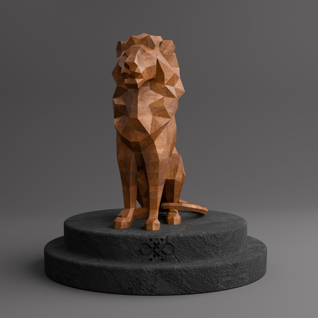 Sculpture Lion Assis Polygone - Sculpture Origami