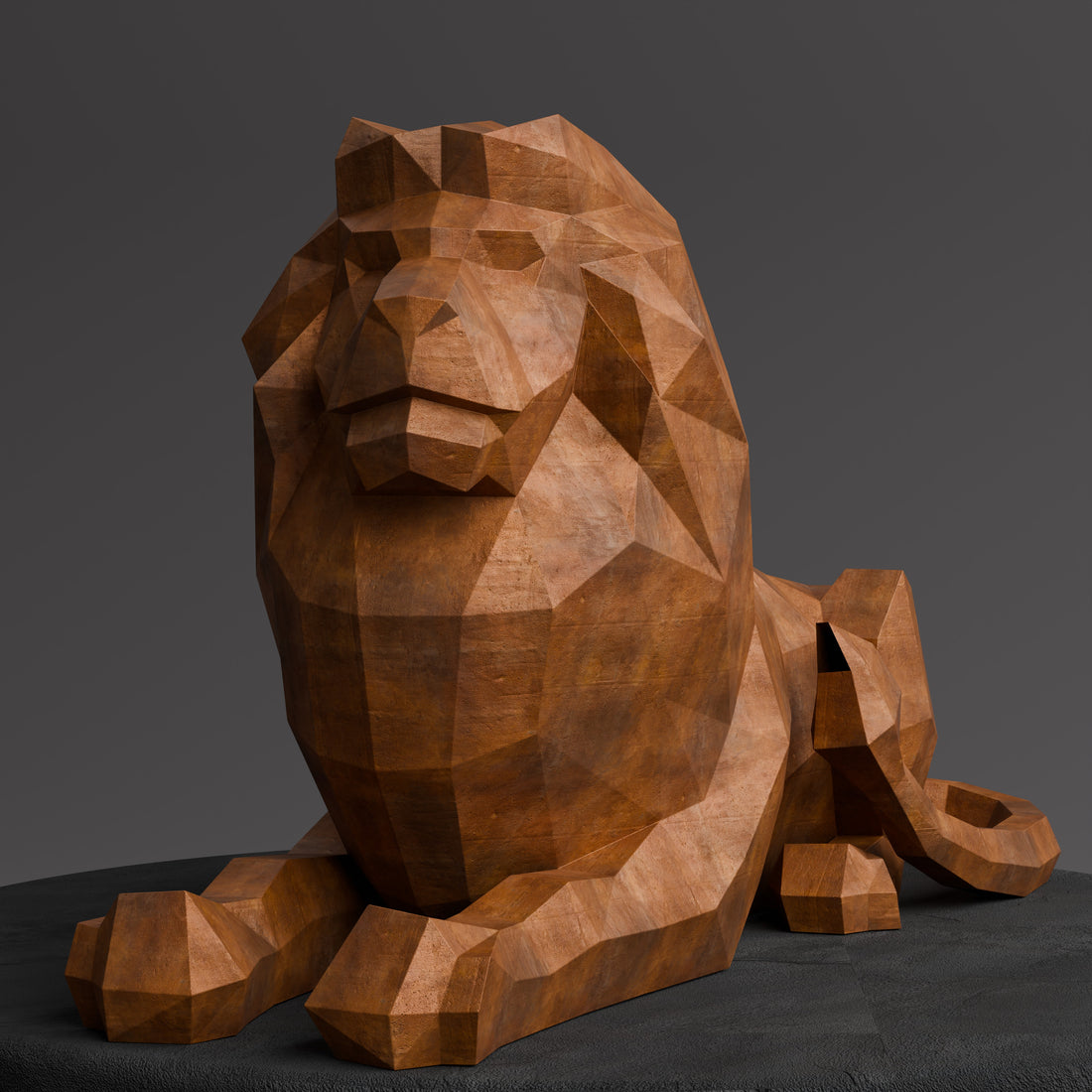 Sculpture Lion Couché en Corten - Sculpture Origami