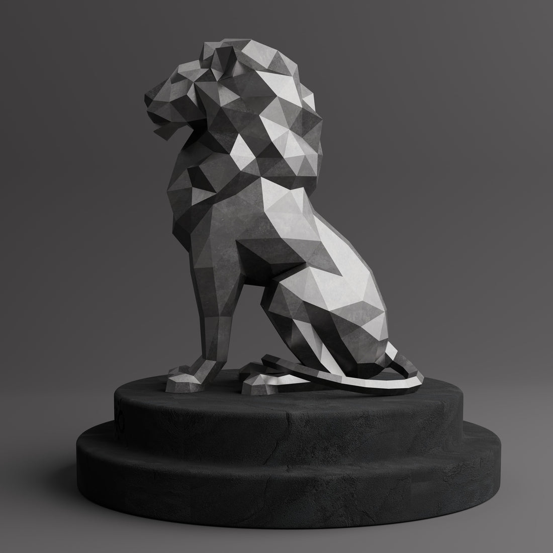 Sculpture Lion Assis Polygone - Sculpture Origami