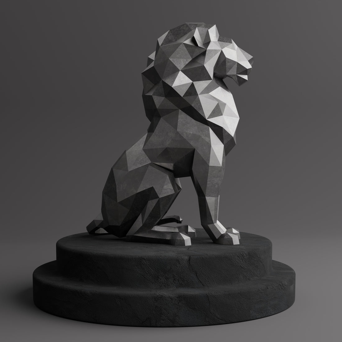 Sculpture Lion Assis Polygone - Sculpture Origami