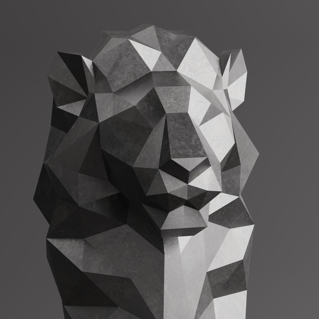 Sculpture Lion Assis Polygone - Sculpture Origami