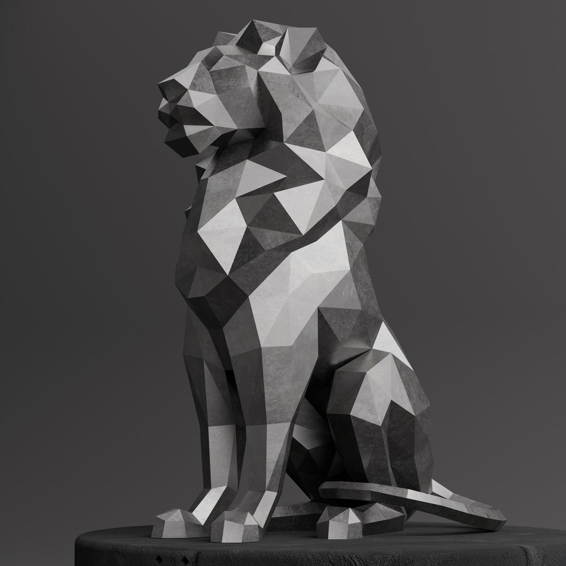 Sculpture Lion Assis Polygone - Sculpture Origami