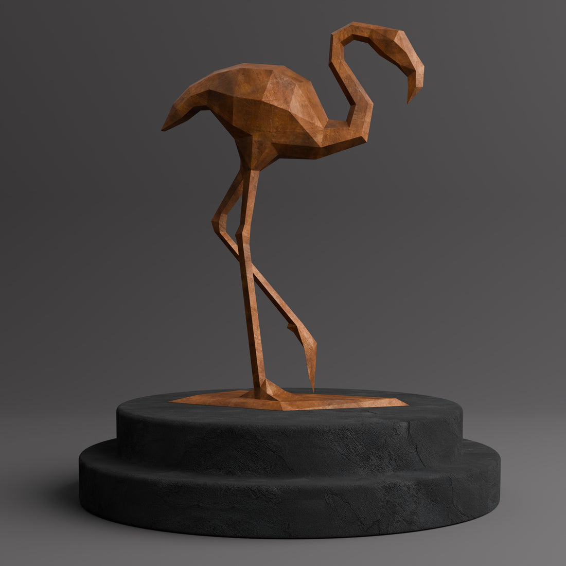 Sculpture Contemporaine Flamant Rose en Corten - Sculpture Origami