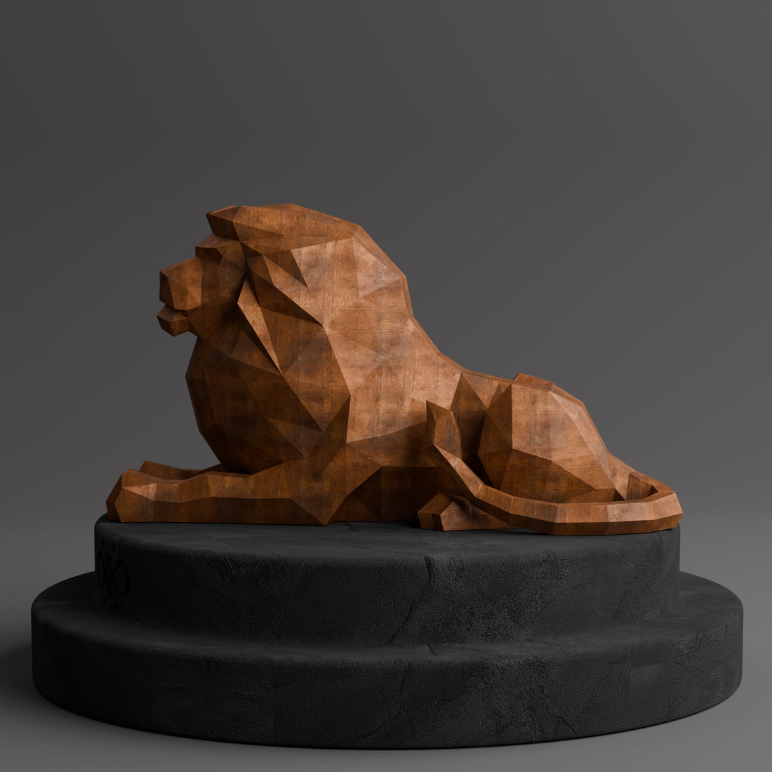 Sculpture Lion Couché en Corten - Sculpture Origami