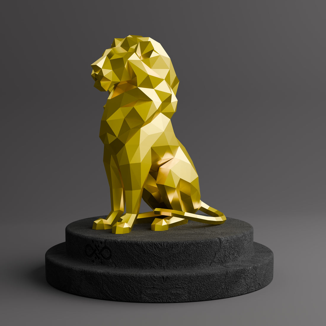 Sculpture Lion Assis Polygone - Sculpture Origami