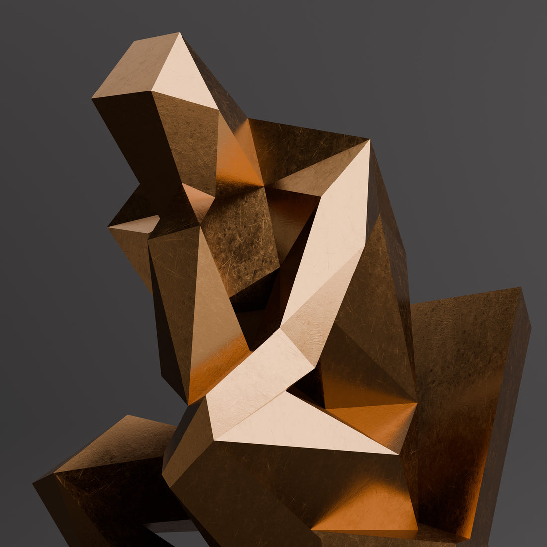 Sculpture Abstrait "Le Penseur" Polygone - Sculpture Origami